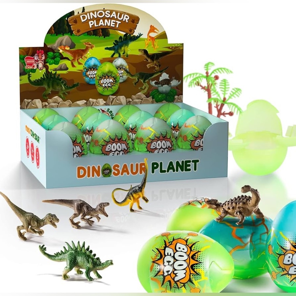 Jumbo glow in the dark dinosaur filled eggs with realistic Dino figurines (NWT)